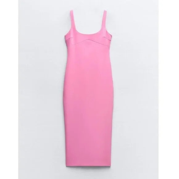 Zara viral hot pink midi dress - size Large (L) - Picture 4 of 8
